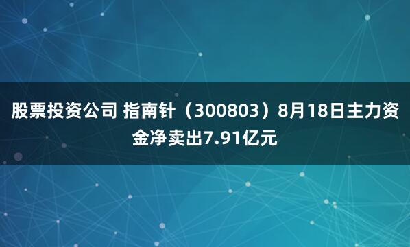 股票投资公司 指南针（300803）8月18日主力资金净卖出7.91亿元